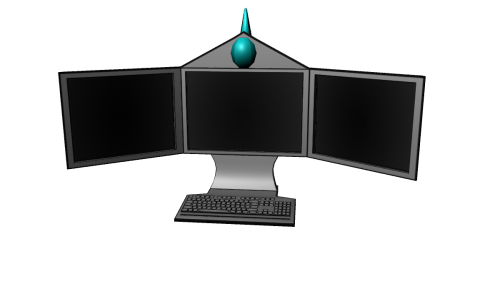snapshot of textured 3D model of a three monitor PC