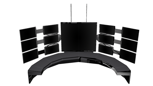 snapshot of textured 3D model of a multiscreen security PC desk