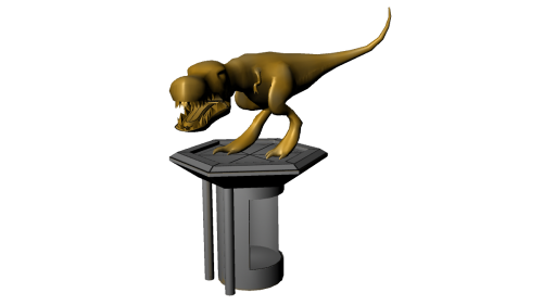 snapshot of textured 3D model of a T-rex statue elevator